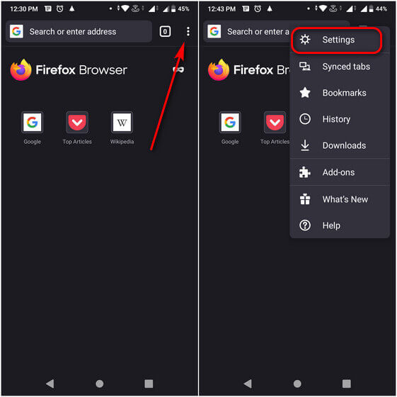 Firefox-Konto auf Android-Gerät zurücksetzen
