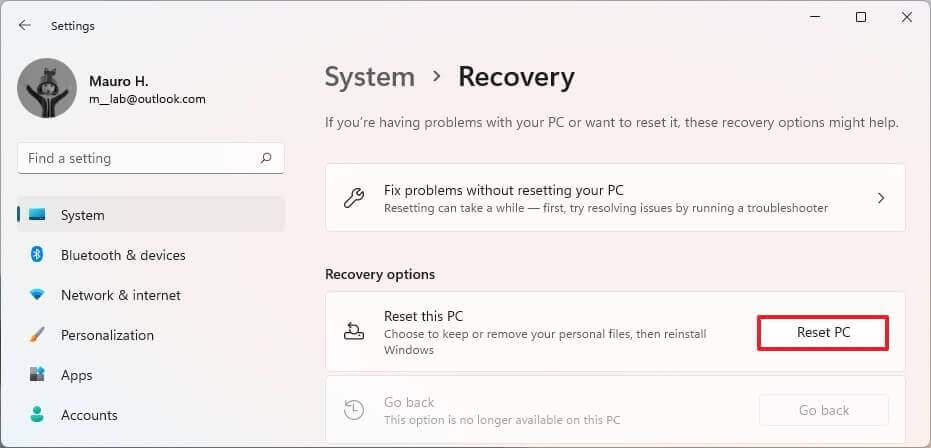 PC-Zurücksetzen und Windows 11 Neuinstallation mit der Wiederherstellung ausführen - Schritt 2
