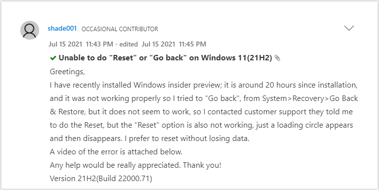 Zurücksetzen des PCs funktioniert unter Windows 11 nicht