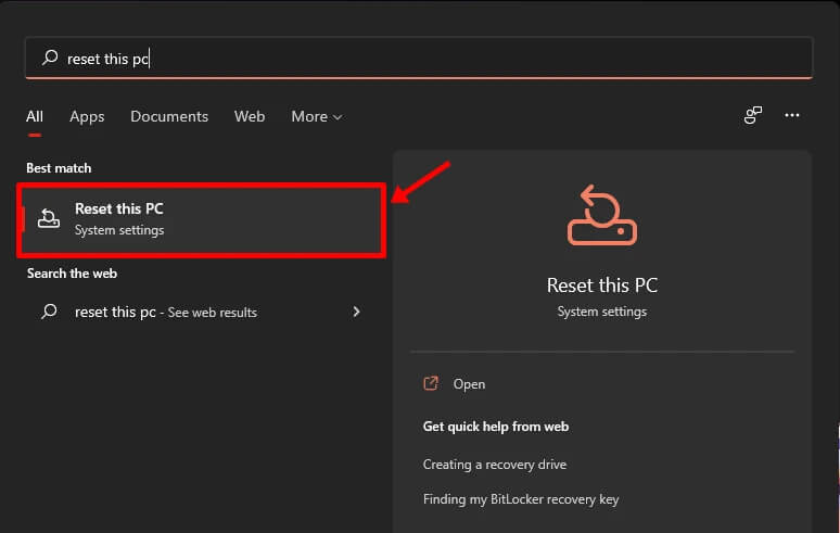 Diesen PC zurücksetzen - Schritt 1