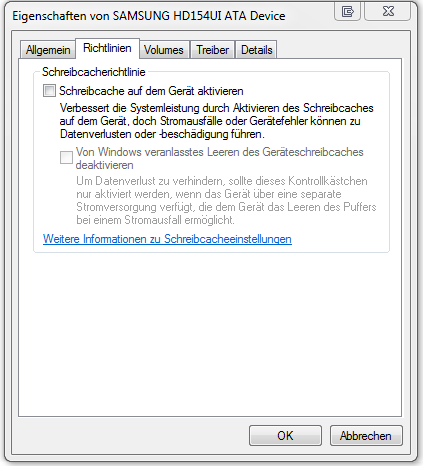 Schreibcaching aktivieren