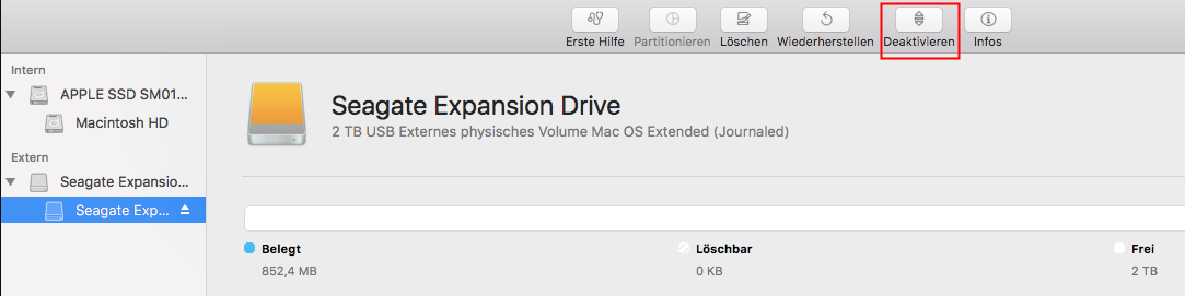 Ungemountete externe Seagate-Festplatte neu einbinden und neu formatieren