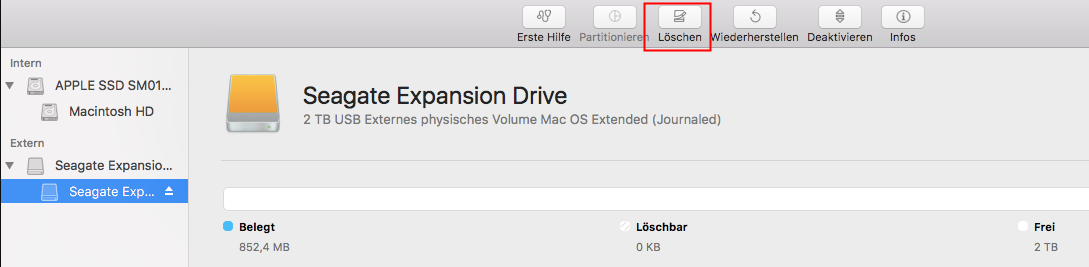 Seagate Festplatte auf das von macOS unterstützte Dateisystem formatieren