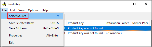 produkey Quelle auswählen