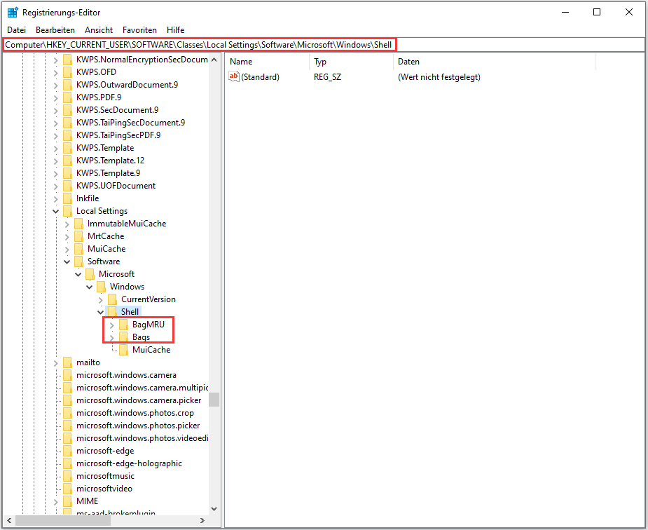Die Registrierungs-Schlüssel löschen