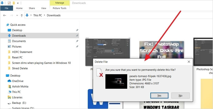 Shift und Delete Dateien löschen