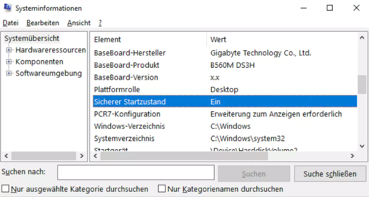 Überprüfen Sie den sicheren Boot-Status