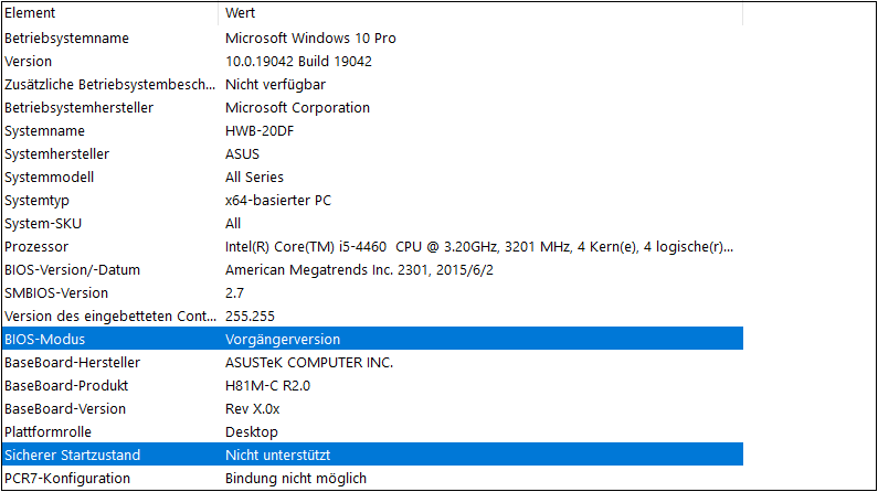 Den Zustand vom sicheren Start überprüfen