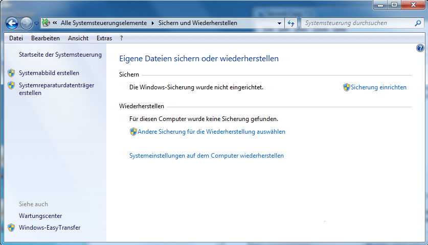 Sicherung einrichten - Schritt 1