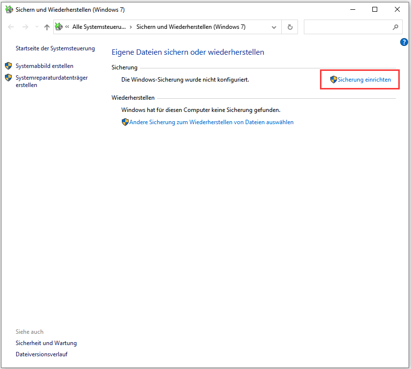 Windows Sichern und Wiederherstellen