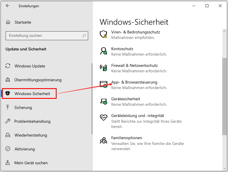 Windows SmartScreen für Microsoft Store-Apps deaktivieren - App- und Browsersteuerung