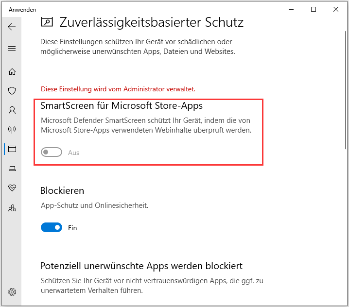 Windows SmartScreen für Microsoft Store-Apps deaktivieren