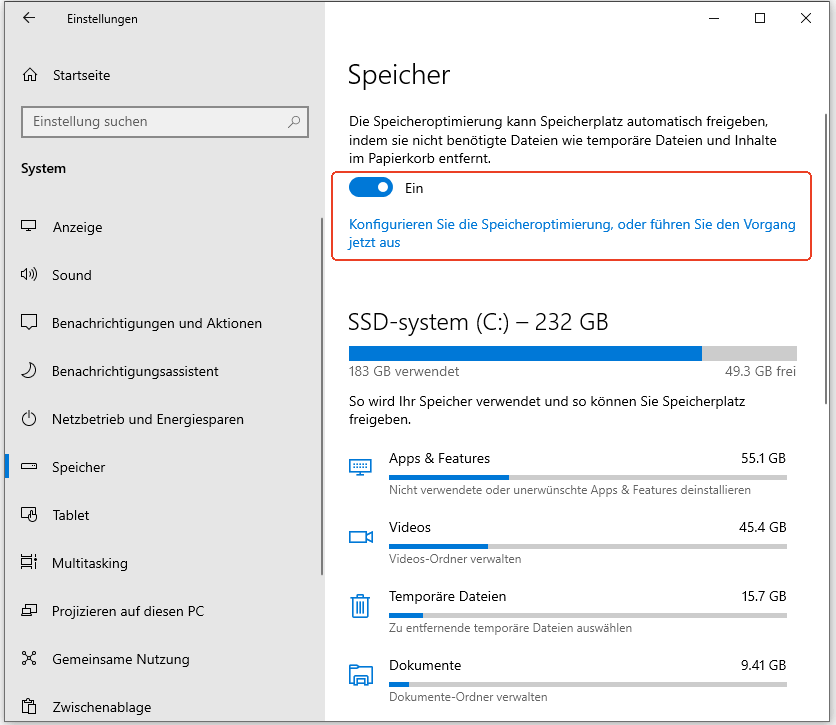 Papierkorb mit der Windows-Funktion automatisch leeren - Schritt 1