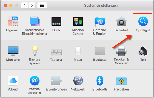 Mac Spotlight in Systemeinstellungen