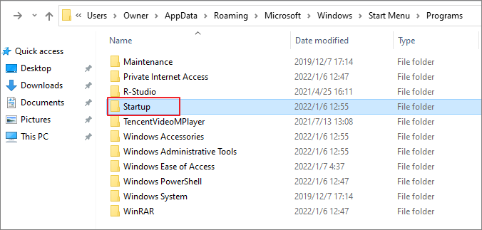 Autostart-Ordner in Windows 10