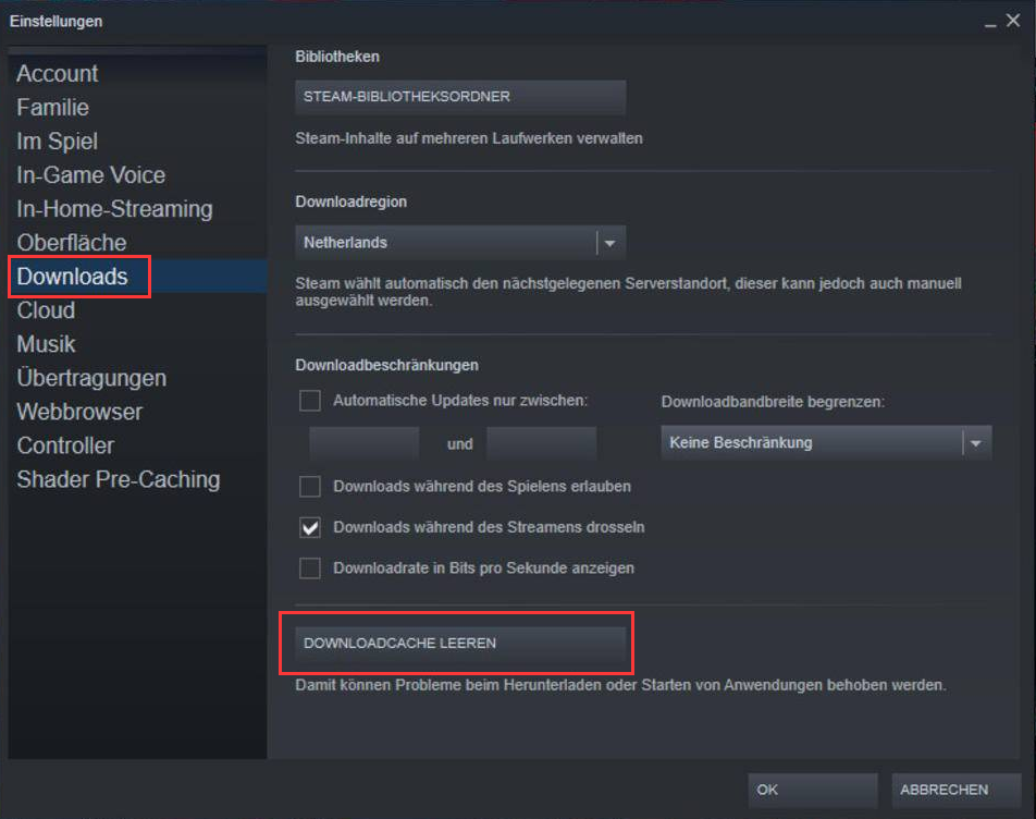 Wählen Sie „Download-Cache löschen“ und klicken Sie auf „Bestätigen“.