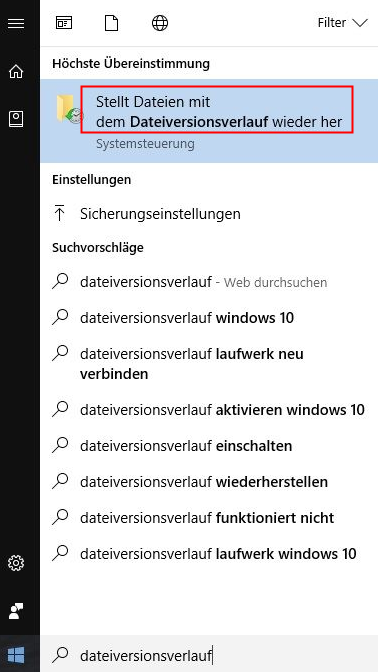 stellt dateien mit dateiversionsverlauf wieder her