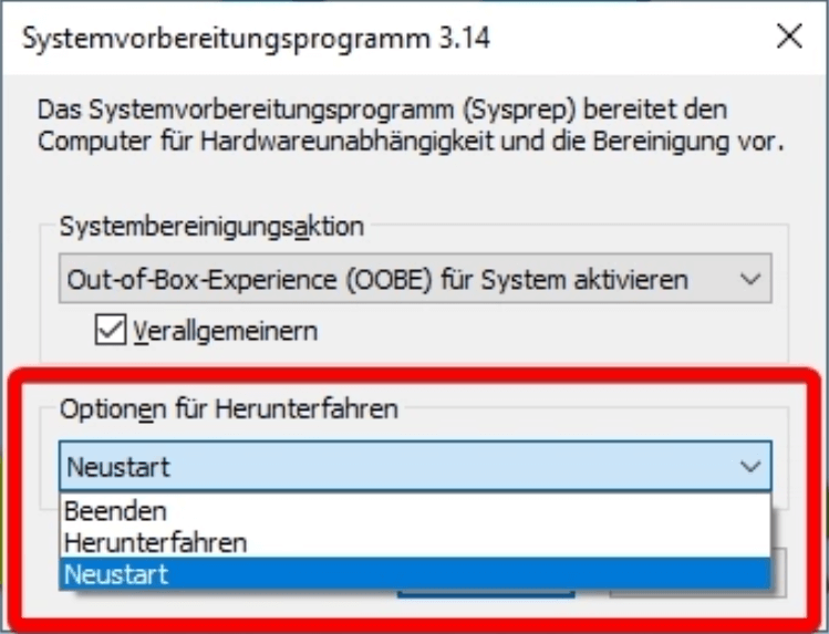 Sysprep unter Windows ausführen