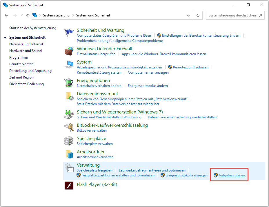 geplante Aufgaben auswählen