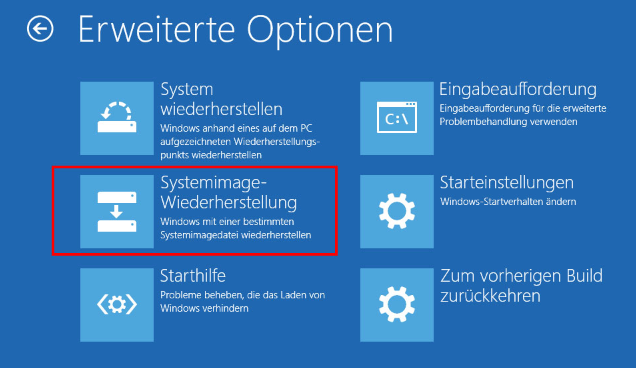 Systemimage-Wiederherstellung in den erweiterten Optionen