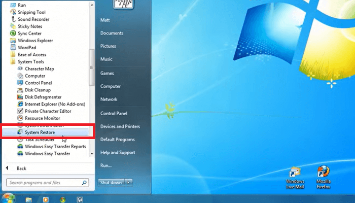 gehen zur Systemwiederherstellung