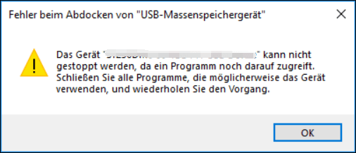 Fehler beim Abdocken von USB-Massenspeichergerät