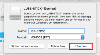 die externe Festplatte zu löschen