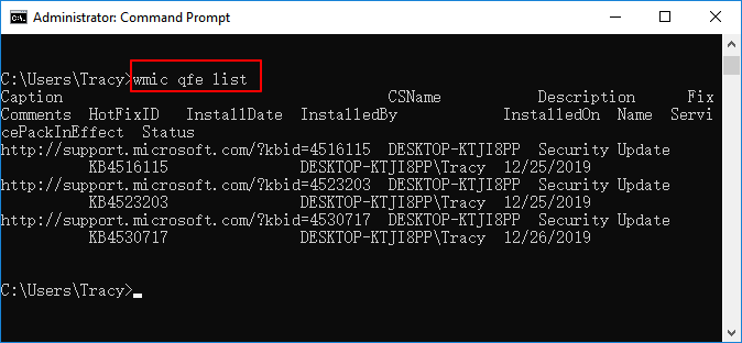 Windows 10 Updateverlauf mit der Eingabeaufforderung prüfen