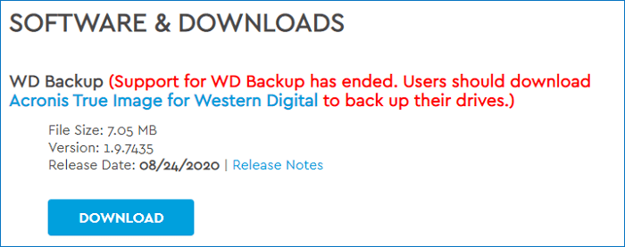WD Backup Support beendet