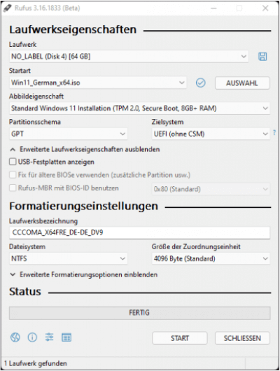 Windows 11 mit Rufus installieren