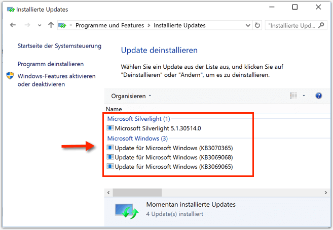 Windows 10 installierte Updates ansehen