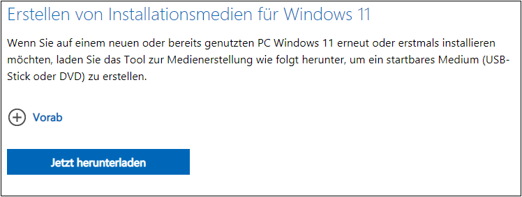 Windows 11 Installationsmedien herunterladen
