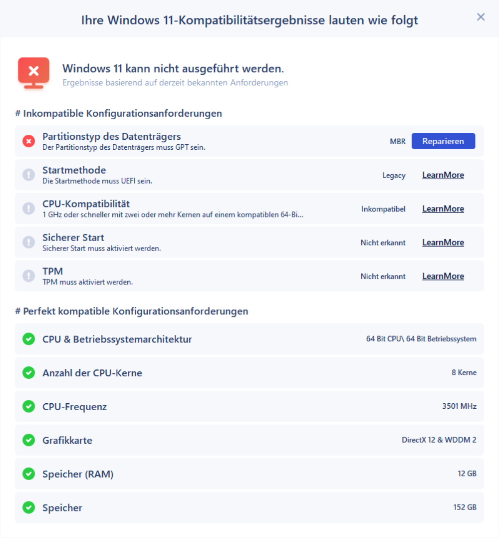 Prüfungsergebnissse auswählen