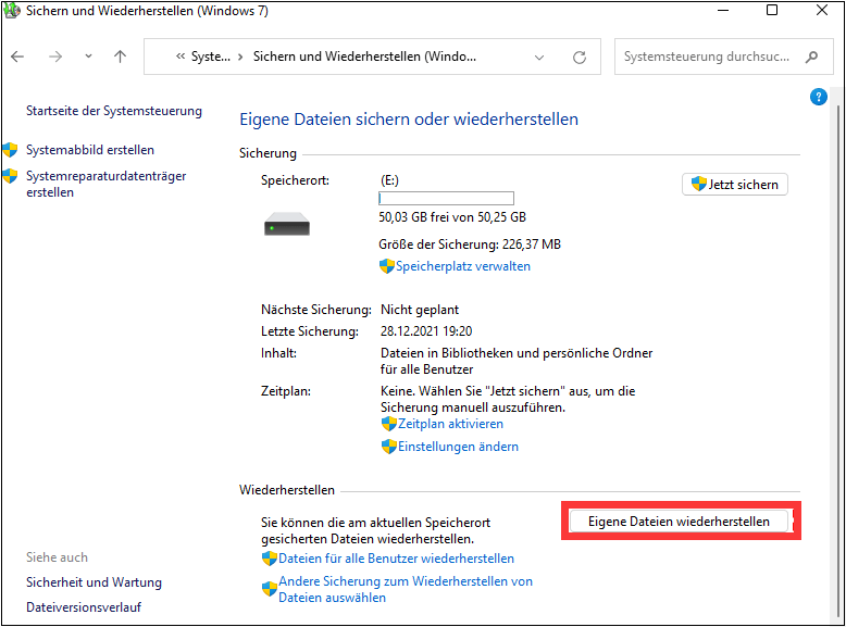 Eigene Dateien wiederherstellen