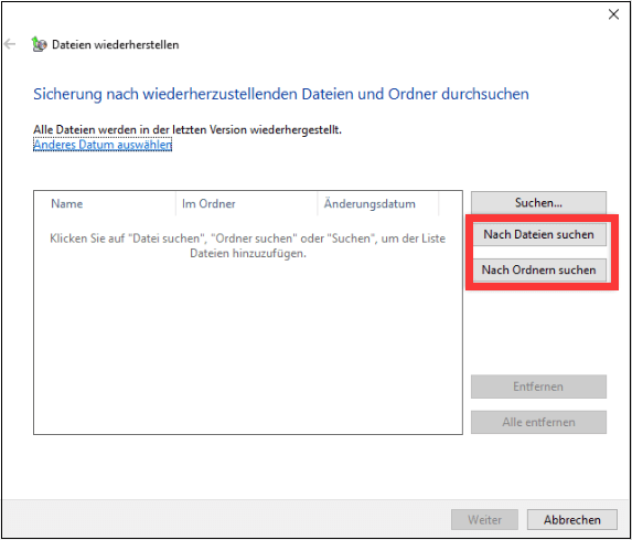 Nach Dateien suchen oder Nach Ordner suchen
