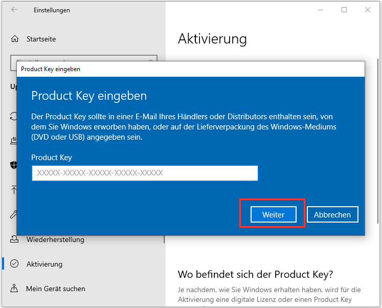 Windows erneut aktivieren