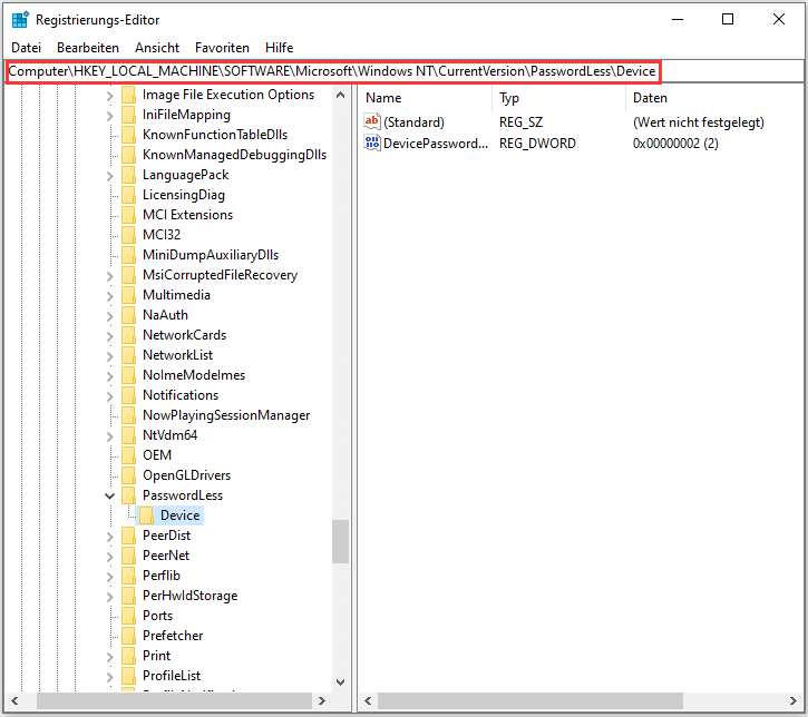Das Kennwort durch die Änderung der Registrierung deaktivieren - Schritt 2