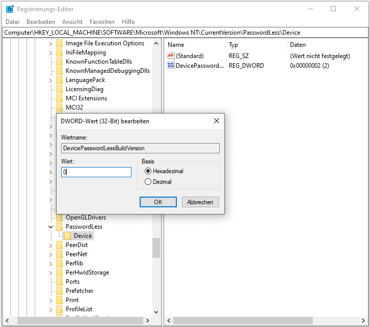 Das Kennwort durch die Änderung der Registrierung deaktivieren - Schritt 3