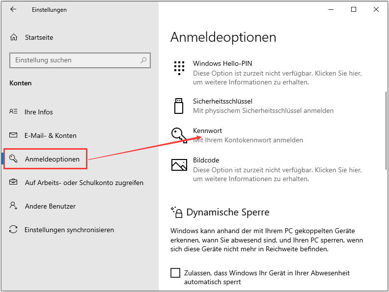 Das Anmeldepasswort ändern