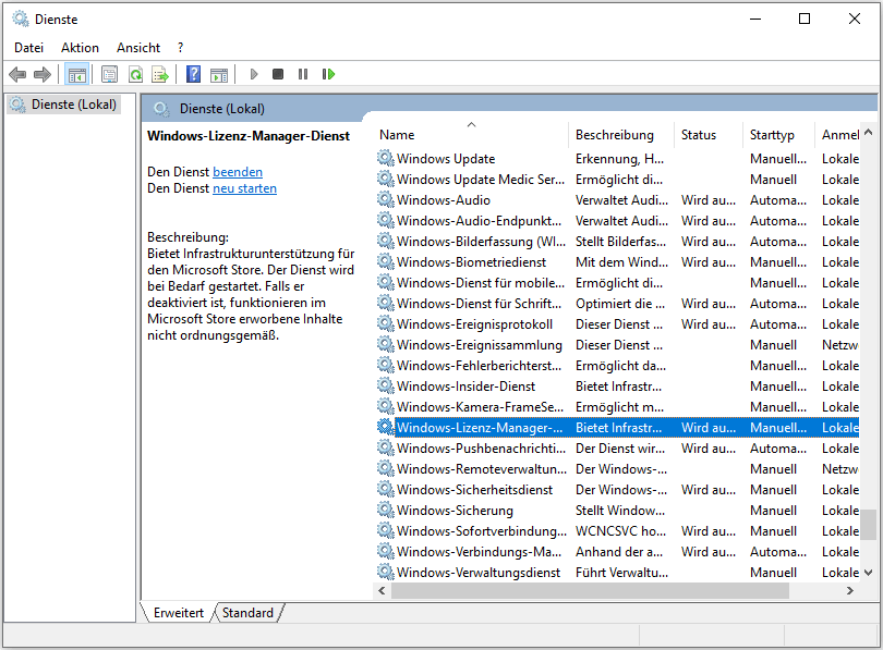 Windows-Lizenz-Manager in Dienste finden