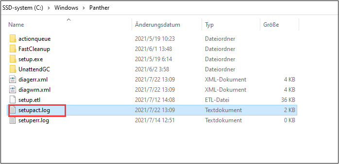 Windows Panther Setupact