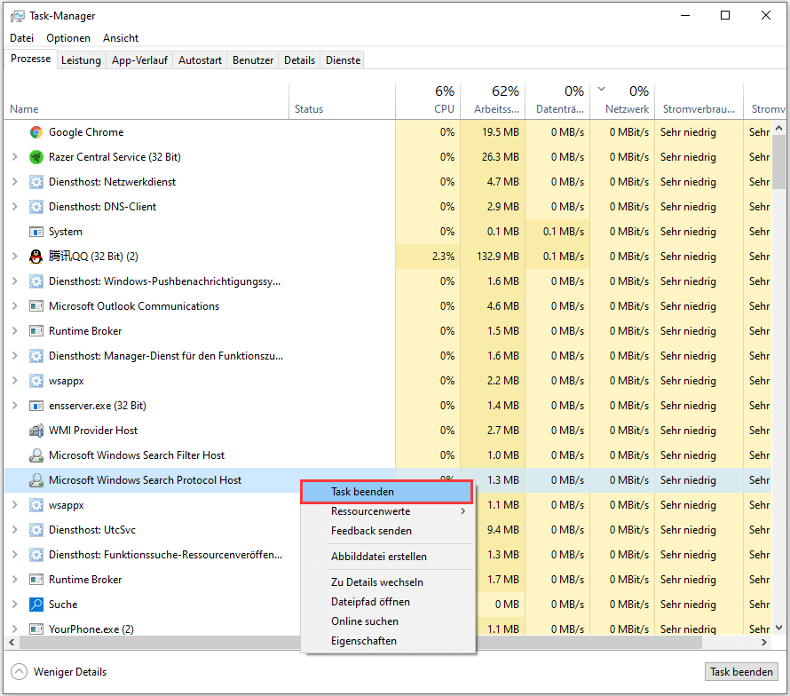 Hintergrundprozesse mit dem Task-Manager anhalten