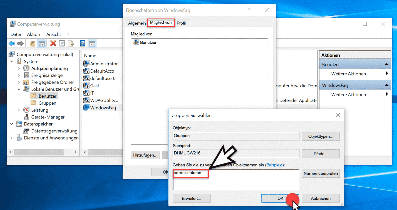 Lokale Benutzer und Gruppen hinzufügen