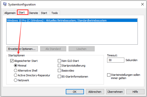 Suche nach der Systemkonfiguration