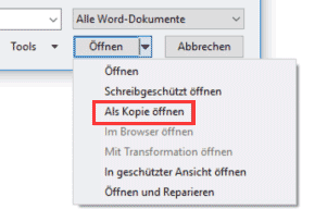 Word-Datei als Kopie öffnen