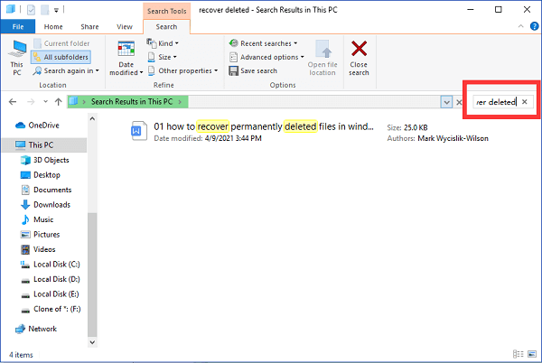 Dateien und Dokumente über die Windows-Suche wiederherstellen