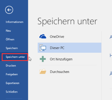 Word-Datei speichern unter