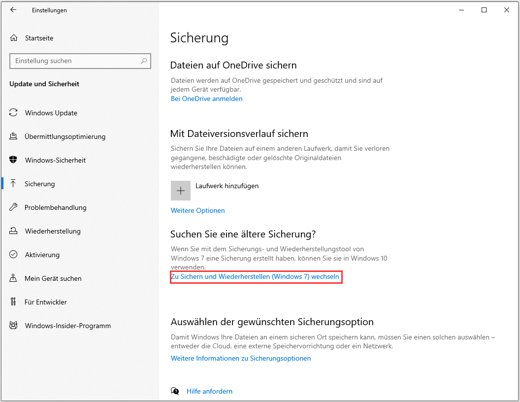 Zu Sichern und Wiederherstellen (Windows 7) wechseln