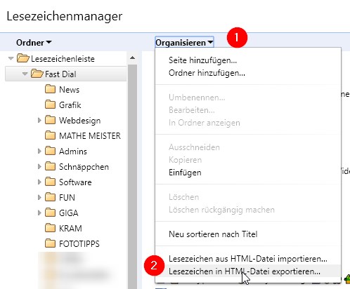 Lesezeichen in HTML-Datei exportieren