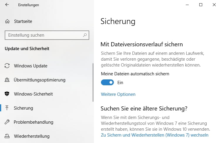 Zu Sichern und Wiederherstellen (Windows 7) wechseln